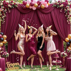40ft x 10ft Burgundy Backdrop Curtains, Burgundy Drapes for Backdrop Fabric in 40 ft X 10 ft(8 Panels 5ft X, alternate view 3