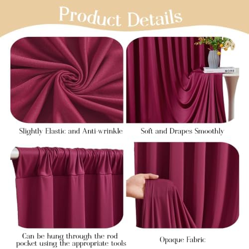 40ft x 10ft Burgundy Backdrop Curtains, Burgundy Drapes for Backdrop Fabric in 40 ft X 10 ft(8 Panels 5ft X, alternate view 4