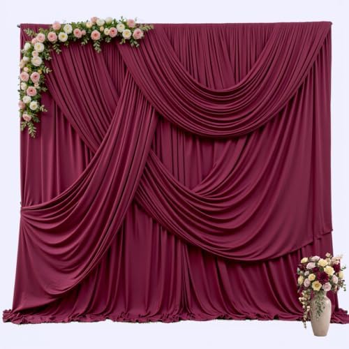40ft x 10ft Burgundy Backdrop Curtains, Burgundy Drapes for Backdrop Fabric in 40 ft X 10 ft(8 Panels 5ft X, alternate view 6
