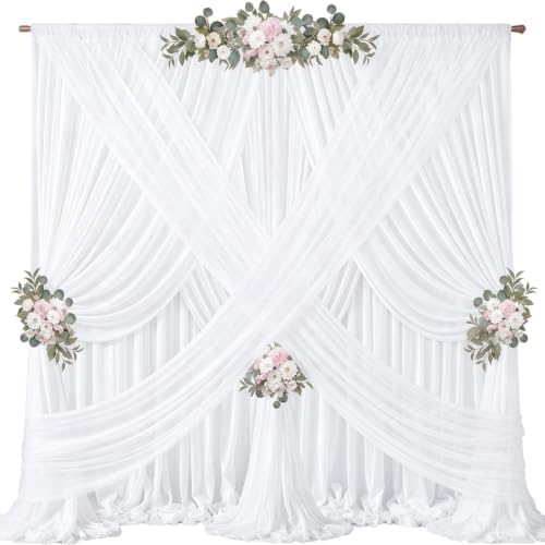 40ft x 10ft Cream White Backdrop Curtains, Wrinkle-Free Sheer Chiffon Fabric Photo Backdrop Drapes for Wedding