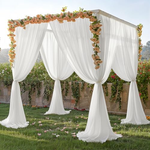 40ft x 10ft Cream White Backdrop Curtains, Wrinkle-Free Sheer Chiffon Fabric Photo Backdrop Drapes for Wedding, alternate