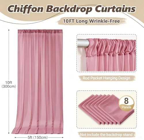 40ft x 10ft Dusty Rose Backdrop Curtains, Wrinkle-Free Sheer Chiffon Fabric Photo Backdrop Drapes for Wedding, alternate view