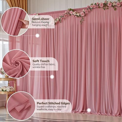 40ft x 10ft Dusty Rose Backdrop Curtains, Wrinkle-Free Sheer Chiffon Fabric Photo Backdrop Drapes for Wedding, alternate view
