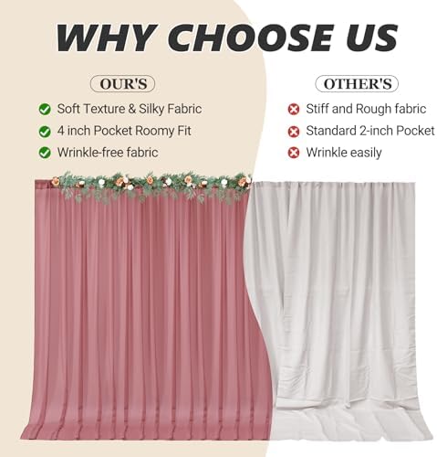 40ft x 10ft Dusty Rose Backdrop Curtains, Wrinkle-Free Sheer Chiffon Fabric Photo Backdrop Drapes for Wedding, alternate view