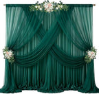 40ft x 10ft Emerald Green Backdrop Curtains, Wrinkle-Free Sheer Chiffon Fabric Photo Backdrop Drapes for Wedding