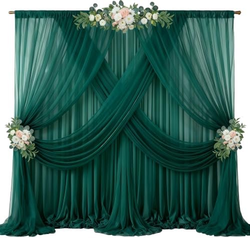 40ft x 10ft Emerald Green Backdrop Curtains, Wrinkle-Free Sheer Chiffon Fabric Photo Backdrop Drapes for Wedding
