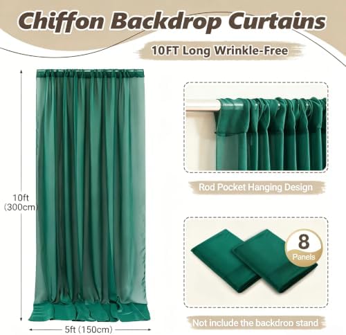 40ft x 10ft Emerald Green Backdrop Curtains, Wrinkle-Free Sheer Chiffon Fabric Photo Backdrop Drapes for Wedding, alternate