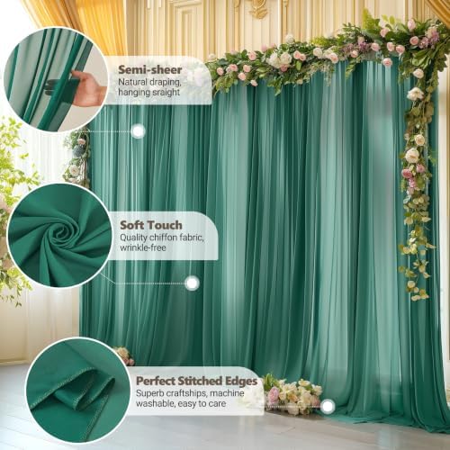 40ft x 10ft Emerald Green Backdrop Curtains, Wrinkle-Free Sheer Chiffon Fabric Photo Backdrop Drapes for Wedding, alternate