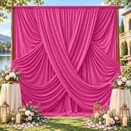 40ft x 10ft Fuchsia Backdrop Drapes for Wedding Parties, 8 Panels Wrinkle-Free Polyester Fabric Background
