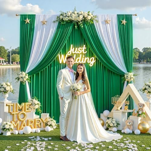 40ft x 10ft Green Backdrop Drapes for Wedding Parties, 8 Panels Wrinkle-Free Polyester Fabric Background, alternate view 2