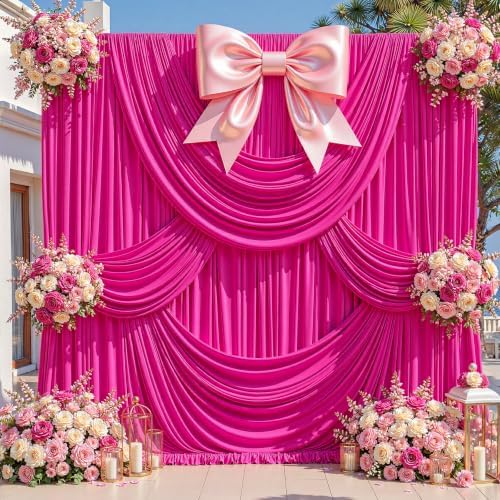 40ft x 10ft Hot Pink Backdrop Curtains, Hot Pink Drapes for Backdrop Draping Fabric Wedding Birthday Party Baby
