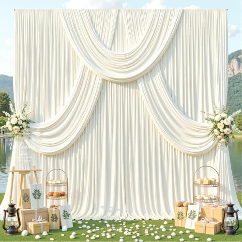 40ft x 10ft Ivory Backdrop Curtains, Wrinkle Free Fabric Drapes for Backdrop, Cream Photo Backdrop Drapes for