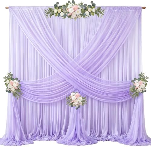 40ft x 10ft Lilac Backdrop Curtains, Wrinkle-Free Sheer Chiffon Fabric Photo Backdrop Drapes for Wedding Arch