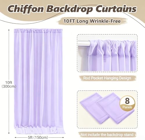 40ft x 10ft Lilac Backdrop Curtains, Wrinkle-Free Sheer Chiffon Fabric Photo Backdrop Drapes for Wedding Arch, alternate view