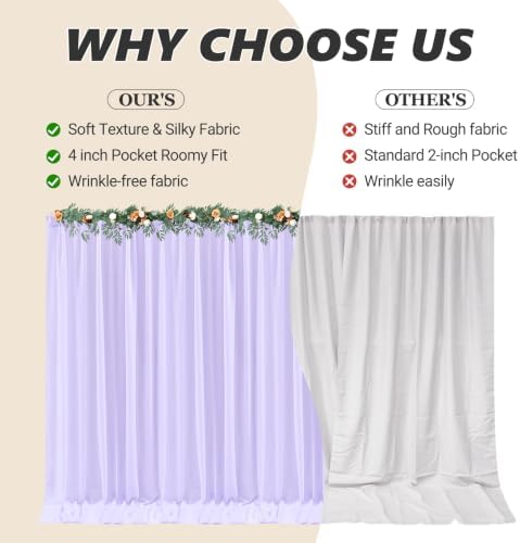 40ft x 10ft Lilac Backdrop Curtains, Wrinkle-Free Sheer Chiffon Fabric Photo Backdrop Drapes for Wedding Arch, alternate view