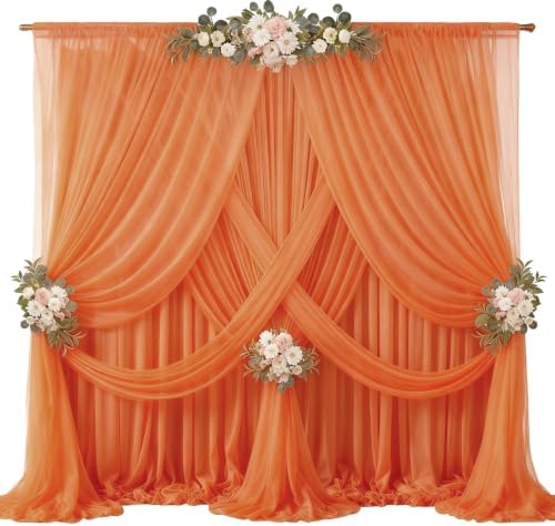 40ft x 10ft Orange Backdrop Curtains, Wrinkle-Free Sheer Chiffon Fabric Photo Backdrop Drapes for Wedding Arch