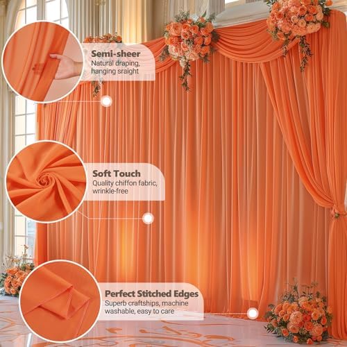 40ft x 10ft Orange Backdrop Curtains, Wrinkle-Free Sheer Chiffon Fabric Photo Backdrop Drapes for Wedding Arch, alternate