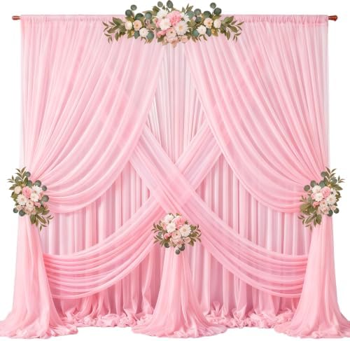 40ft x 10ft Peach Pink Backdrop Curtains, Wrinkle-Free Sheer Chiffon Fabric Photo Backdrop Drapes for Wedding