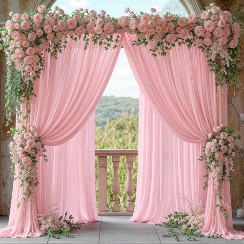 40ft x 10ft Peach Pink Backdrop Curtains, Wrinkle-Free Sheer Chiffon Fabric Photo Backdrop Drapes for Wedding, alternate view