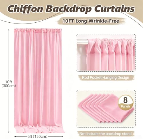 40ft x 10ft Peach Pink Backdrop Curtains, Wrinkle-Free Sheer Chiffon Fabric Photo Backdrop Drapes for Wedding, alternate view