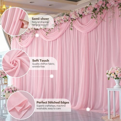 40ft x 10ft Peach Pink Backdrop Curtains, Wrinkle-Free Sheer Chiffon Fabric Photo Backdrop Drapes for Wedding, alternate view
