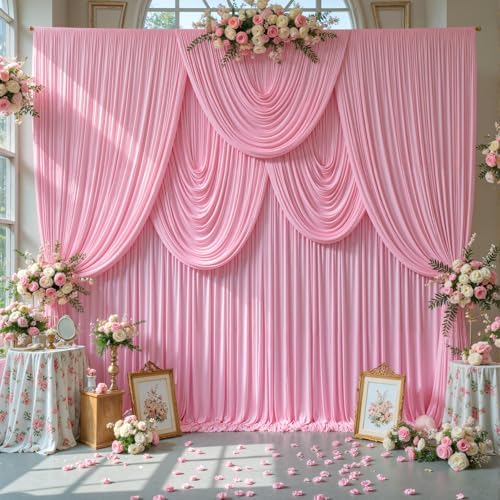 40ft x 10ft Pink Backdrop Curtains, Baby Pink Drapes for Backdrop Fabric in 40 ft X 10 ft(8 Panels 5ft X 10ft), alternate