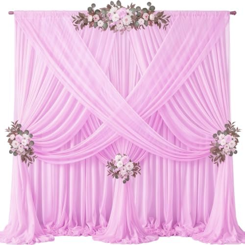 40ft x 10ft Pink Backdrop Curtains, Wrinkle-Free Sheer Chiffon Fabric Photo Backdrop Drapes for Wedding Arch