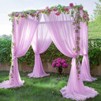 40ft x 10ft Pink Backdrop Curtains, Wrinkle-Free Sheer Chiffon Fabric Photo Backdrop Drapes for Wedding Arch, alternate view