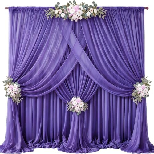 40ft x 10ft Purple Backdrop Curtains, Wrinkle-Free Sheer Chiffon Fabric Photo Backdrop Drapes for Wedding Arch