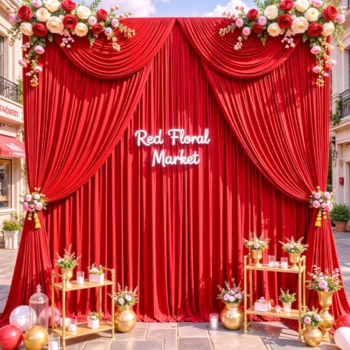 40ft x 10ft Red Backdrop Curtains, Red Drapes for Backdrop Draping Fabric Christmas Wedding Birthday Party Baby