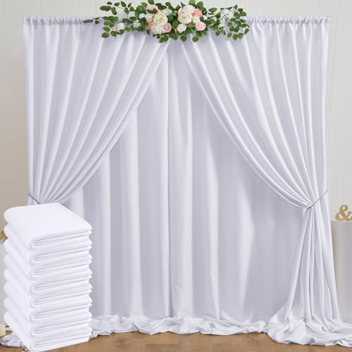 40ft x 10ft White Backdrop Curtain Panels for Parties, Thick Wrinkle Resistant 8 Panels Polyester Wedding