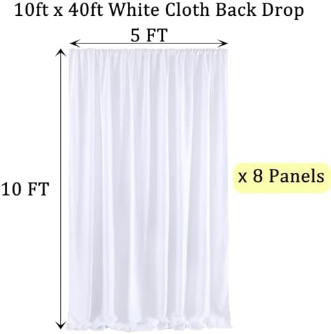 40ft x 10ft White Backdrop Curtain Panels for Parties, Thick Wrinkle Resistant 8 Panels Polyester Wedding, alternate view 4