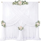 40ft x 10ft White Chiffon Backdrop Curtains, Wrinkle-Free Sheer Chiffon Fabric Photo Curtain Drapes for Wedding