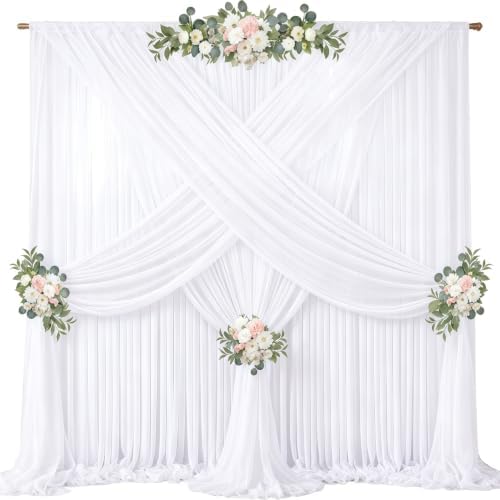 40ft x 10ft White Chiffon Backdrop Curtains, Wrinkle-Free Sheer Chiffon Fabric Photo Curtain Drapes for Wedding