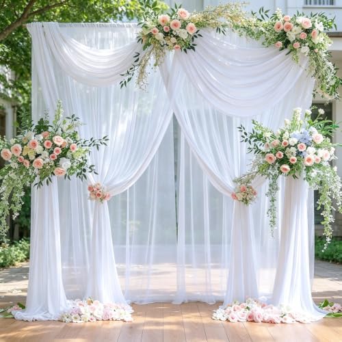 40ft x 10ft White Chiffon Backdrop Curtains, Wrinkle-Free Sheer Chiffon Fabric Photo Curtain Drapes for Wedding, alternate