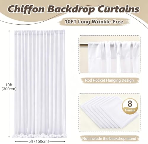 40ft x 10ft White Chiffon Backdrop Curtains, Wrinkle-Free Sheer Chiffon Fabric Photo Curtain Drapes for Wedding, alternate
