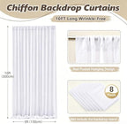 40ft x 10ft White Chiffon Backdrop Curtains, Wrinkle-Free Sheer Chiffon Fabric Photo Curtain Drapes for Wedding, alternate