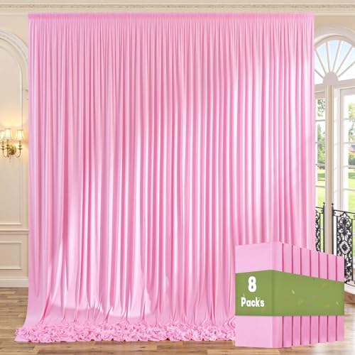40ft x 10ft Wrinkle Free Baby Pink Backdrop Curtains for Parties, 8 Panels 5x10ft Silky Polyester Photo Backdrop