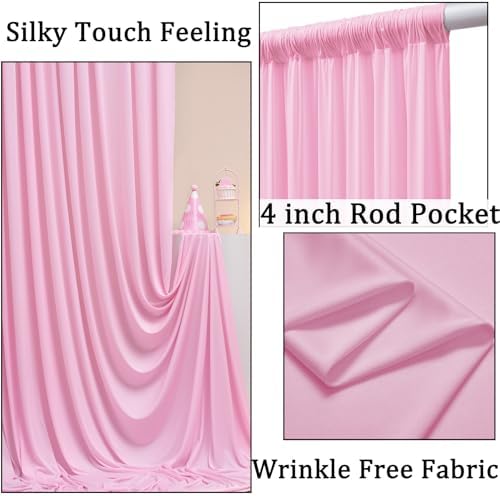 40ft x 10ft Wrinkle Free Baby Pink Backdrop Curtains for Parties, 8 Panels 5x10ft Silky Polyester Photo Backdrop, alternate