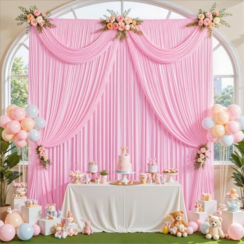 40ft x 10ft Wrinkle Free Baby Pink Backdrop Curtains for Parties, 8 Panels 5x10ft Silky Polyester Photo Backdrop, alternate