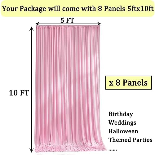 40ft x 10ft Wrinkle Free Baby Pink Backdrop Curtains for Parties, 8 Panels 5x10ft Silky Polyester Photo Backdrop, alternate