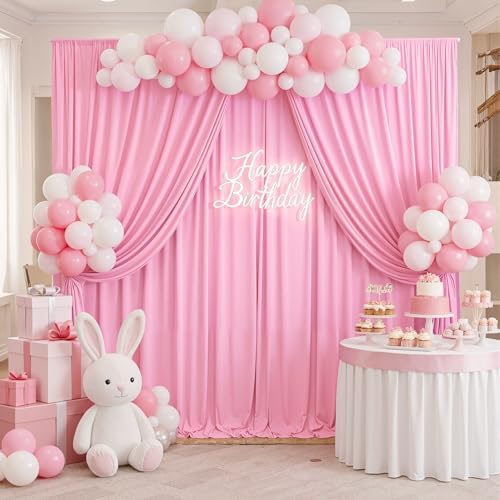 40ft x 10ft Wrinkle Free Baby Pink Backdrop Curtains for Parties, 8 Panels 5x10ft Silky Polyester Photo Backdrop, alternate
