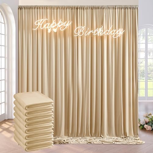 40ft x 10ft Wrinkle Free Beige Backdrop Curtains for Parties Weddings, 8 Panels 5×10ft Soft Silk Polyester Photo