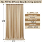 40ft x 10ft Wrinkle Free Beige Backdrop Curtains for Parties Weddings, 8 Panels 5×10ft Soft Silk Polyester Photo, alternate