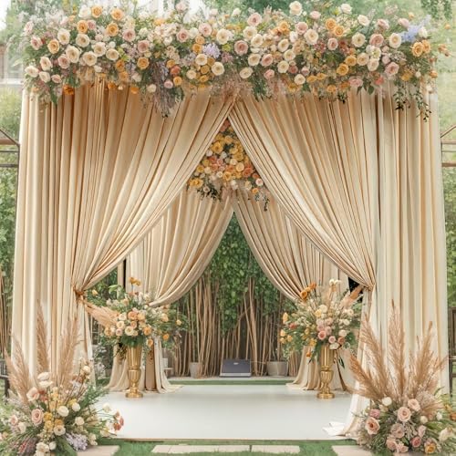 40ft x 10ft Wrinkle Free Beige Backdrop Curtains for Parties Weddings, 8 Panels 5×10ft Soft Silk Polyester Photo, alternate