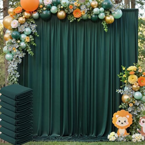 40ft x 10ft Wrinkle Free Hunter Green Backdrop Curtain for Jungle Parties, 8 Panels 5×10ft Soft Silky Green