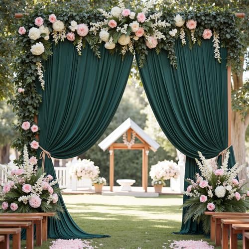 40ft x 10ft Wrinkle Free Hunter Green Backdrop Curtain for Jungle Parties, 8 Panels 5×10ft Soft Silky Green, alternate view 4