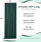 40ft x 10ft Wrinkle Free Hunter Green Backdrop Curtain for Jungle Parties, 8 Panels 5×10ft Soft Silky Green, alternate view 5