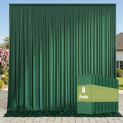 40ft x 10ft Wrinkle Free Hunter Green Backdrop Curtains for Parties, 8 Panels Polyester Green Photo Backdrop