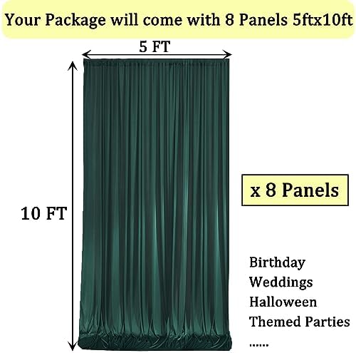 40ft x 10ft Wrinkle Free Hunter Green Backdrop Curtains for Parties, 8 Panels Polyester Green Photo Backdrop, alternate view